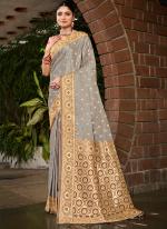 Satin Silk Grey Traditional Wear Weaving Saree